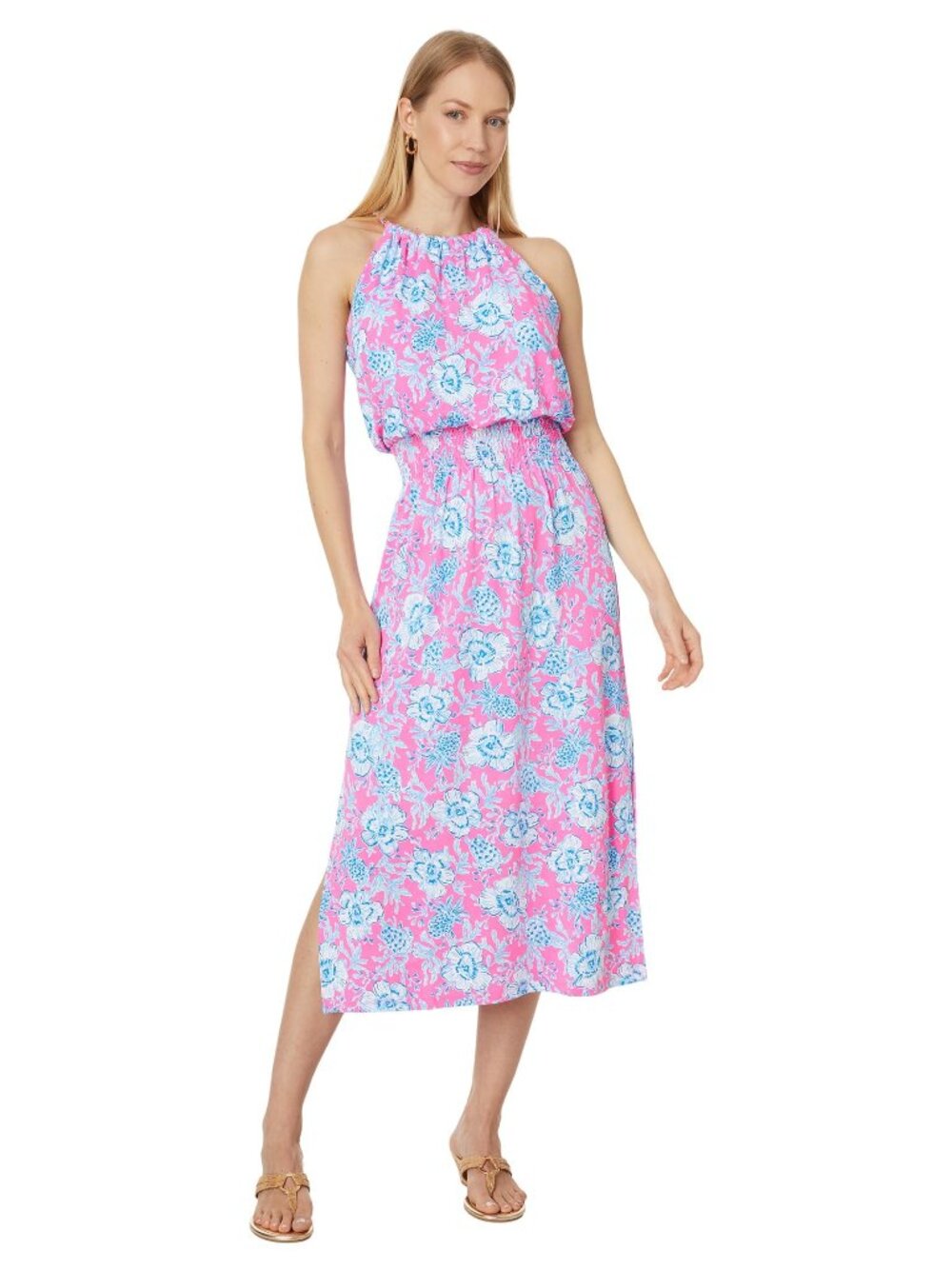 NWT Lilly Pulitzer Gracelyn Halter Midi Dress Roxie Pink Wave N Sea M